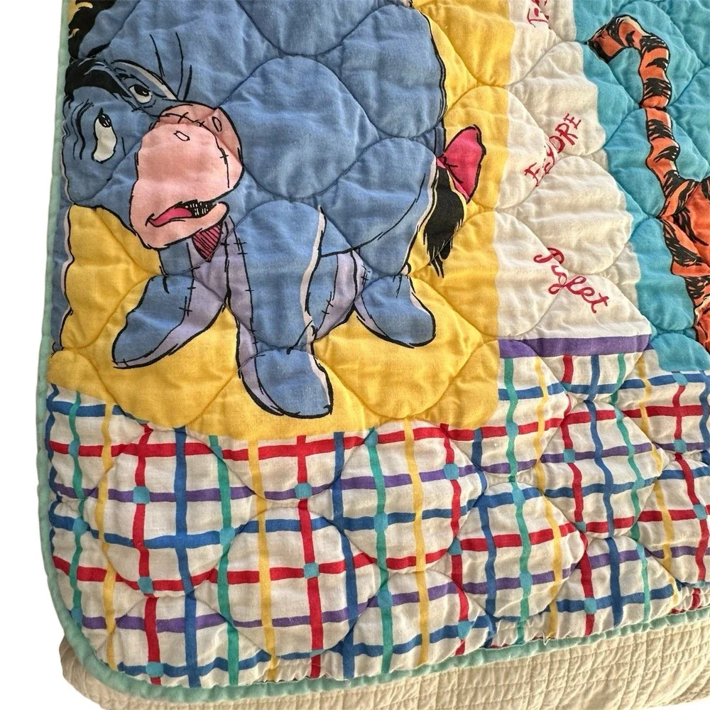 2 Vtg 1995 Disney Winnie The Pooh Baby Crib‎ Blanket Nursery Quilt Fleece USA